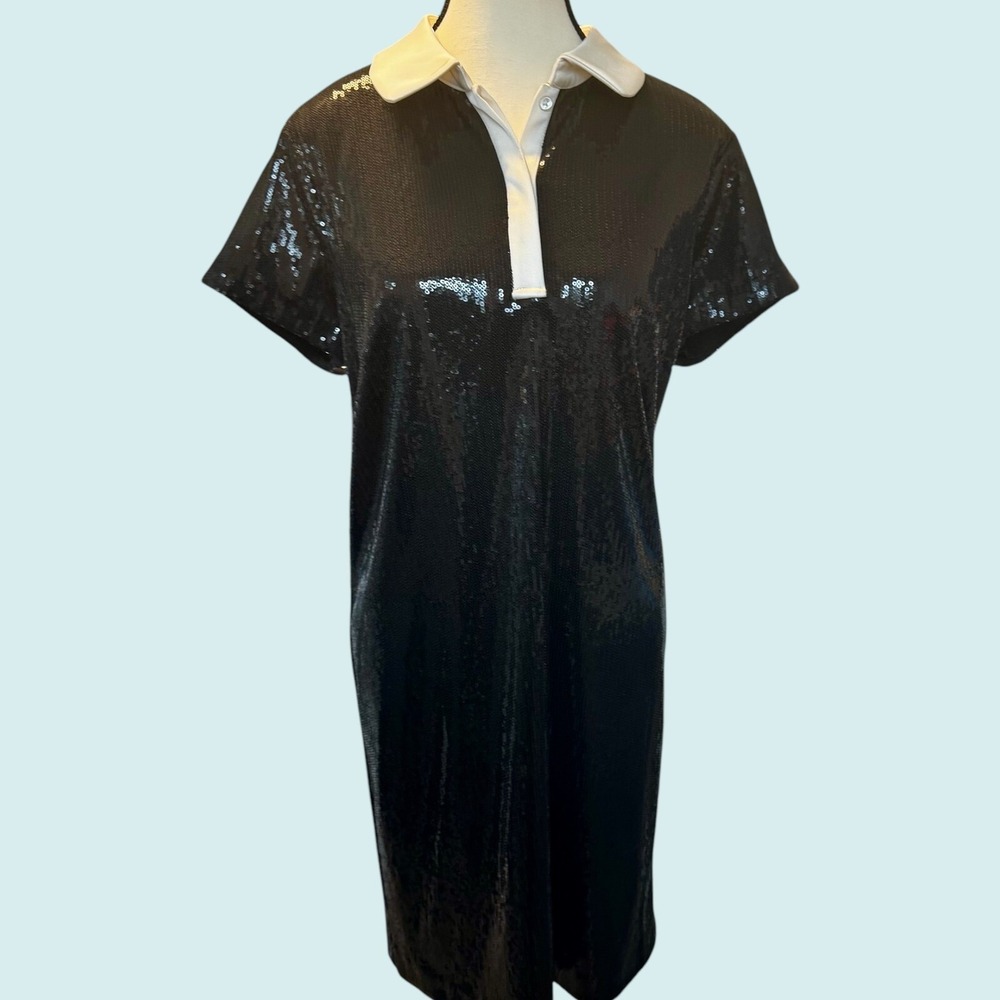 Ann Taylor New Sequin Black dress. Liquid shimmer; silk white color.‎ 14
